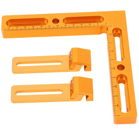 Workhorse Aluminum Alloy Vise Clamps Compatible With T Slot And Perforated Worktables holding measurement square with two clamps.