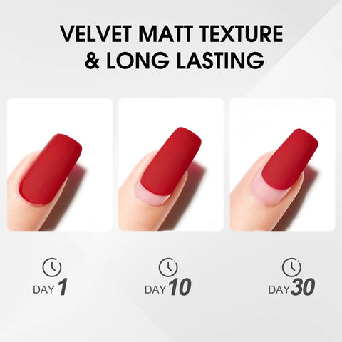 Matte Gel Top Coat And Base Coat Set No Wipe For Long Lasting Chip Resistant Mani At Home Kit; red nails day 1, 10, 30