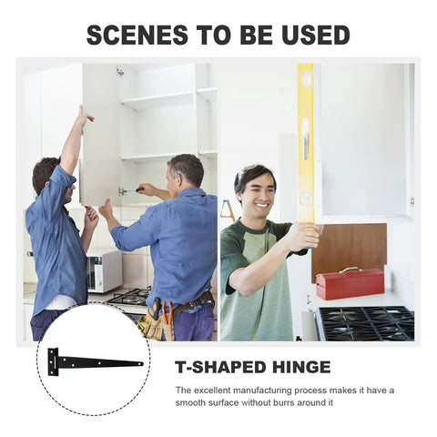 Two people using 10 Pack Galvanized T Shape Heavy Duty Hinges For Outdoor Gates Barn Doors Sheds And Furniture Durable Iron Hardware Easy Install