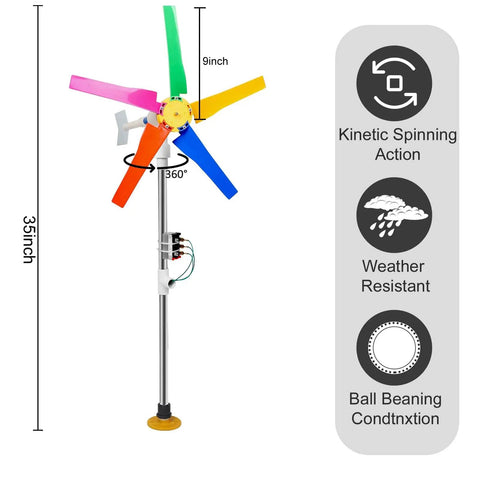 Small Wind Turbine Generator Kit With Wind Powered Light Strip For Backyard Decor Vibe Free Energy Garden Accent 18 Inch Diameter