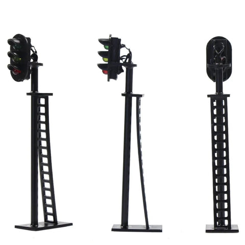 Badass 5 Piece Ho Scale 3 Light Block Signal Set with red, yellow, green bulbs on durable brass poles, 6.5cm height.