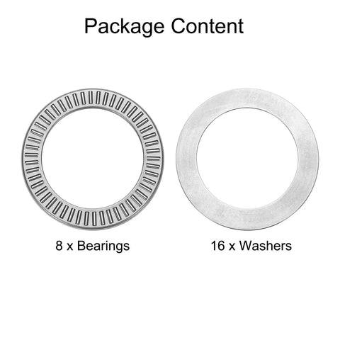 Beefy NTA2840 Thrust Needle Roller Bearing Set With Washers, 1-3/4 Inch ID, 2-1/2 Inch OD, 5/64 Inch Total Thickness, Chrome Steel Needle Rollers, 8 Pack Heavy Duty Bearings For Machinery And Equipment. 8 bearings and 16 washers