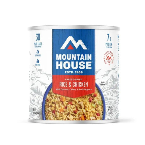Freeze Dried Rice And Chicken With Carrots Celery And Red Peppers Emergency Canned Meal Pack For Camping And Survival