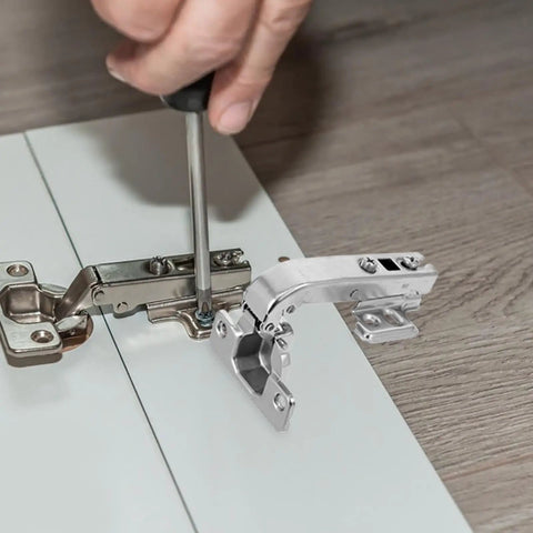 Installation of Stainless Steel Cabinet Hinges 4 Pack Concealed Mounting Hardware For Corner Doors With Soft Close Dampers.
