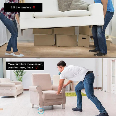 Man using 12 Pack Self Adhesive 2 Inch Furniture Sliders For Carpet And Hardwood Floors Heavy Duty Moving Pads on armchair
