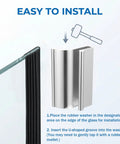 Top Shelf Aluminum Glass Shower Door Handle Replacement For Frameless Sliding And Swing Bathroom Doors Easy Swap Tub Enclosure Pull No Sweat Heavy Duty Hardware Set installation guide showing rubber washer and aluminum edge.