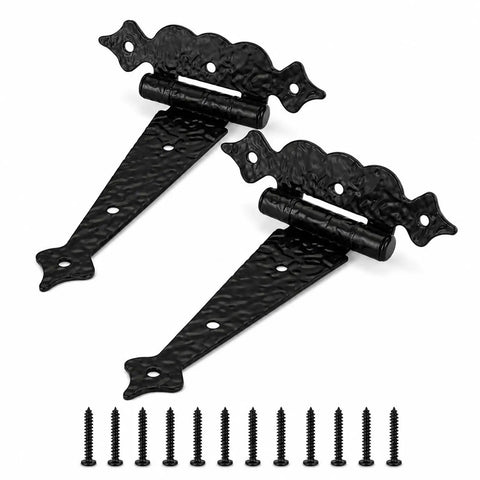 6 Inch Decorative Hammered Tee Hinges Two Pack Built To Last Heavy Duty Black T Strap Gate Hinges for garden gates and fences
