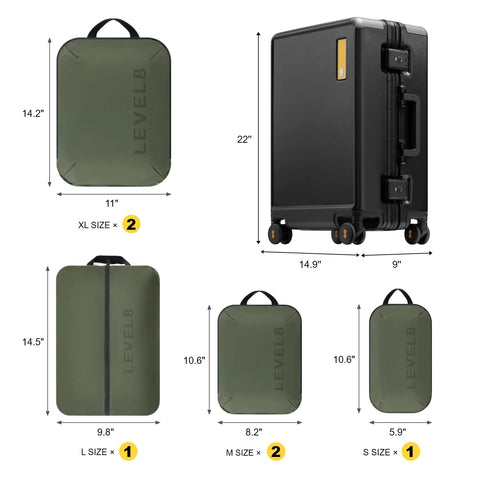 Black aluminum frame zipperless carry-on luggage with packing cubes