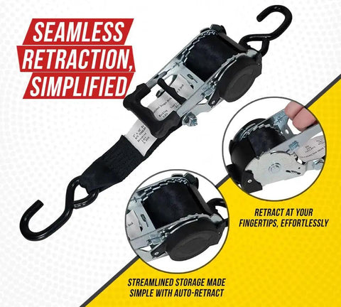 2 Inch By 10 Foot Auto Retract Ratchet Straps With Coated S Hooks Tiedowns For Motorcycles ATVs Bikes And Trailers