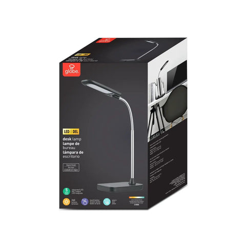 Packaging of Ross 16 Inch Integrated LED Desk Lamp In Matte Brass With Dimmable Rotary Switch Pivoting Head