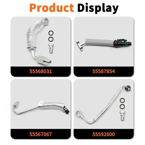 Turbo Oil Return Drain Line And Oil Feed Pipe Kit, 4 Piece Set, Fits Encore Sonic Cruze Trax 1.4L L4 Engines, Replacement Parts