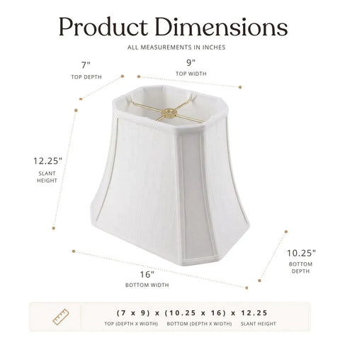 White Rectangle Cut Corner Lamp Shade With Classic Style, Handcrafted Silk Shantung Or Linen, Top 7x9 Bottom 10.25x16 Slant 12.25