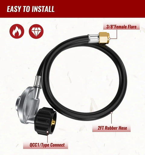 24 Inch Weber Grill Hose and Regulator Kit for Genesis Spirit Summit Grills with 3/8 inch female flare and QCC1/type connect
