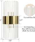 Gold Wall Sconces Set Of Two Modern Crystal Sconce Lighting For Living Room Hallway And Bathroom, brass finish dimensions diagram