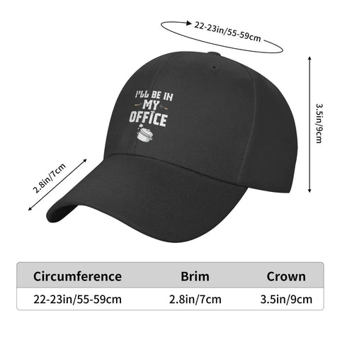 Adjustable Washed Baseball Cap Dad Hat For Adults, Plain Trucker Style For Office Or Kitchen, Cool Casual Vibe, size details shown