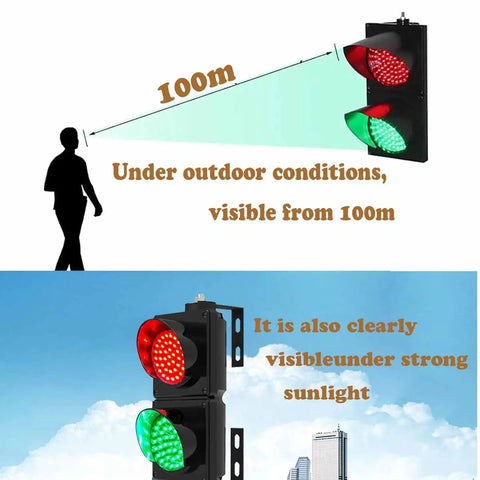Heavy Duty Traffic Light Featuring Ridiculously Bright Red Green Dual Leds Built Like A Tank For Dock Operations Ip 65 Weather Resistant Warning Beam Anti Glare Sun Shield displaying clear visibility from 100m outdoors.