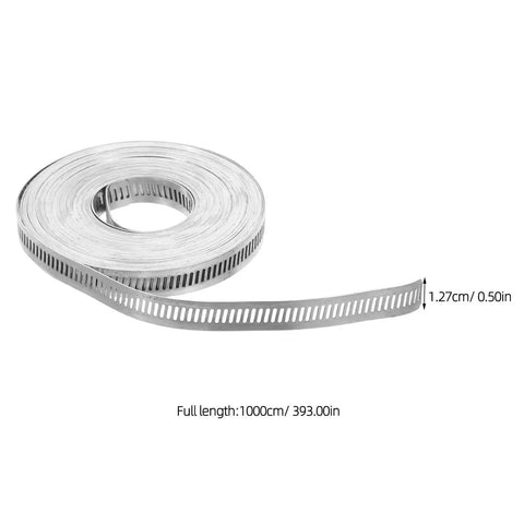 Heavy Duty Stainless Steel Adjustable Hose Clamp Strip With Cut To Fit Band And Easy Worm Drive Mechanism Perfect For Ducts Vents And Outdoor Pipes, 1000cm roll, 1.27cm wide