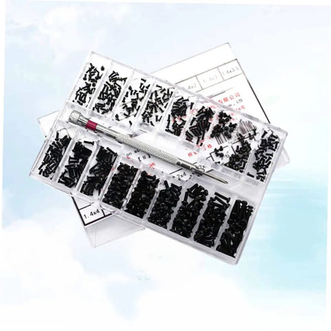 Straight Up Solid Black Screw Assortment Kit Featuring Portable Countersunk Round Head Fasteners for various repairs.