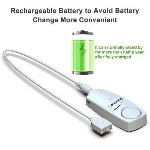 Water Leak Alarm Sensor With 100dB Siren, Smart Leak Detector With Tuya App Remote Monitoring showing rechargeable battery feature