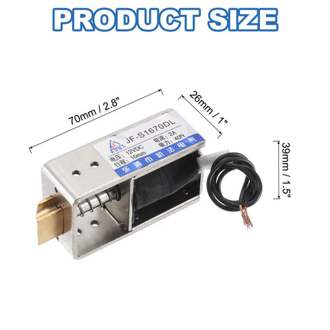 12 Volt DC Solenoid Electromagnet Push Pull Actuator Open Frame For Linear Motion 40N 10mm Stroke Must Have For Machinery, Vending Machines, Home Automation And Industrial Projects JF S1670DL, 70mm size