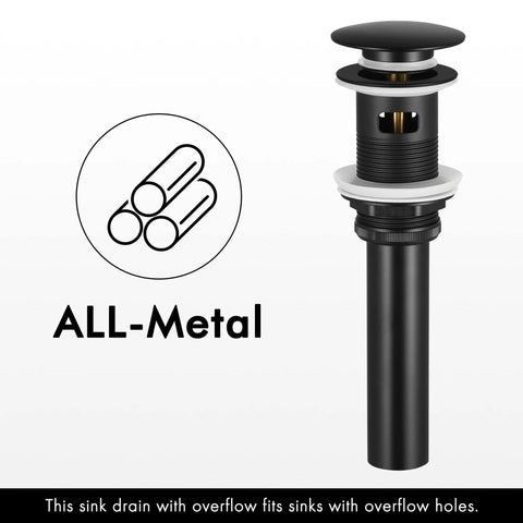Matte Black Single Hole Bathroom Faucet For Modern Vanity Stainless Steel Lead Free 18 8 NSF And cUPC Certified Easy Install Water Saving Design Durable Finish For A Sharp Modern Look sink drain with overflow