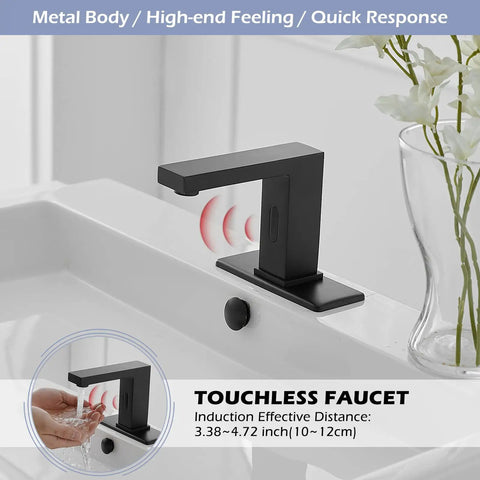 Touchless Bathroom Faucet Matte Black With Motion Sensor Hands Free Sink Faucet For Commercial Or Home Use Modern Single Hole