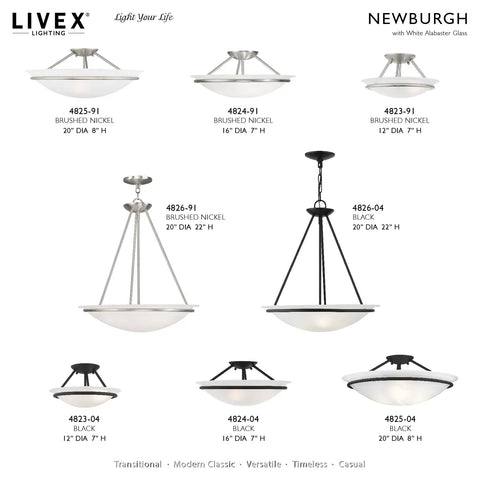 Newburgh 3 Light Ceiling Mount in Black Finish with Sleek Transitional Steel Design featuring various styles