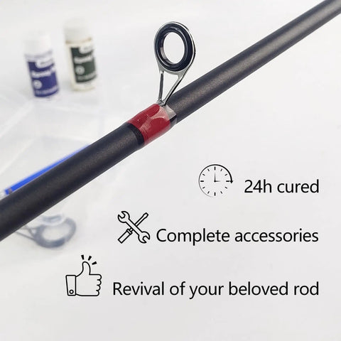 Installed eyelet from Complete Fishing Rod Eyelet Repair Kit for Spinning Rods, Emergency Quick Fix With Winding Thread Epoxy.