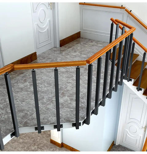 Top Notch Side Mount Deck Railing Posts With Adjustable Brackets And Complete Screw Kit Heavy Duty Black Stair Balusters on staircase.