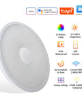 Smart Waterproof LED Flush Mount Ceiling Light With Bluetooth Speaker, 11 Inch 18W RGB Color Changing with features displayed