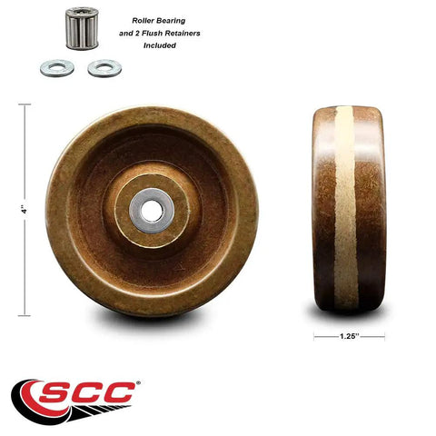 4 Inch High Temperature Phenolic Caster Wheel With Quality Roller Bearing Half Inch Bore 600 Pound Capacity, showing design and size features.