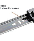 Close-up view of 22 Inch Double Spring Soft Close Drawer Slides Full Extension Ball Bearing 100 Lb Capacity with improved lever disconnect.