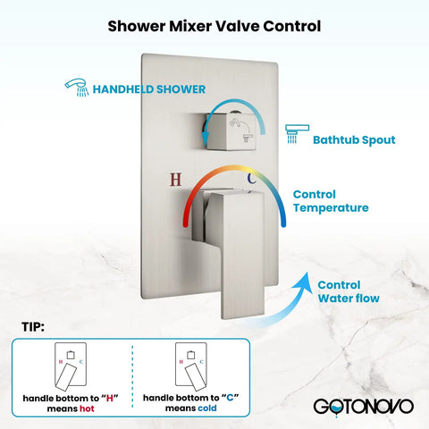 Brushed Nickel Waterfall Bathtub Faucet With Wall Mounted Hand Held Shower Rough In Valve Solid Brass Tub Filler Spout And Sprayer Modern Home Upgrade Spa Vibe shown with shower mixer valve control.
