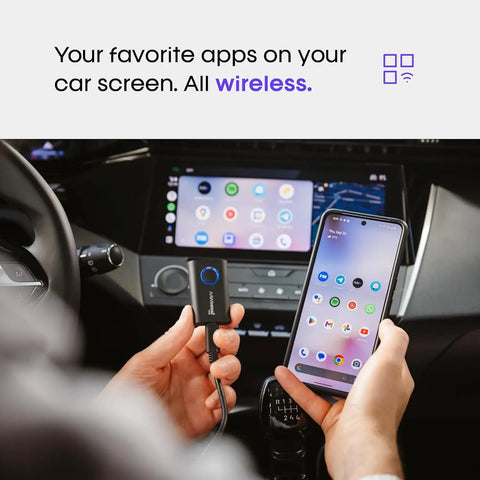 Wireless Android Auto Adapter That Converts Factory Wired To Wireless, Bluetooth and WiFi Auto Connect in use with smartphone