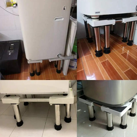 Multi Functional Adjustable Base For Washer And Dryer Stand And Fridge Appliance Pedestal With Non Slip Rubber Mats Four Eight Or Twelve Stainless Steel Feet Heavy Duty Shock Absorbent Stable Kitchen Utility Stand supporting appliances