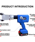 Effortless Copper Aluminum Cable Cutting With This Handheld Electric Hydraulic Cutter Machine Featuring A 60KN Force And A Smooth Rotating Alloy Steel Blade For Safe Clean Cuts On Site Without Hassle, showing details of the cutter features.