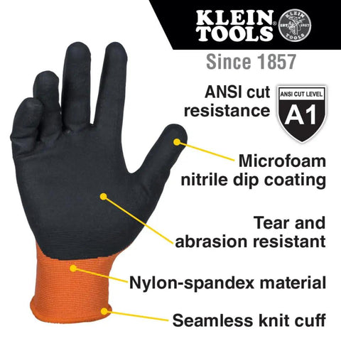 Knit Dipped Cut Resistant Work Gloves With Nitrile Coated Palms For Maximum Grip And Flexibility ANSI A1 Rating Nylon Spandex Stretch