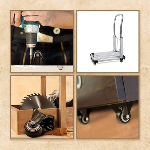 Heavy Duty 12 Pack 1.5 Inch Fixed Caster Wheels For Moving Big Couches And Workbenches Each Polyurethane Roller shown in use.