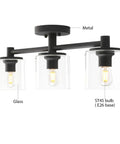 3 Light Semi Flush Mount Ceiling Light With Glass Shade For Hallway Loft Kitchen And Bar, Industrial Pendant Fixture