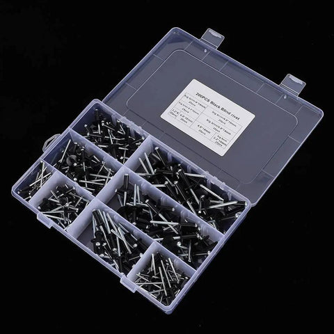 Aluminum Blind Rivet Kit 200 Pcs Assortment For Electric Pneumatic Manual Riveting Guns 3.2mm, 4.0mm, 4.8mm Diameters Durable Heavy Duty Fasteners Ideal For Home DIY Projects in compartment case
