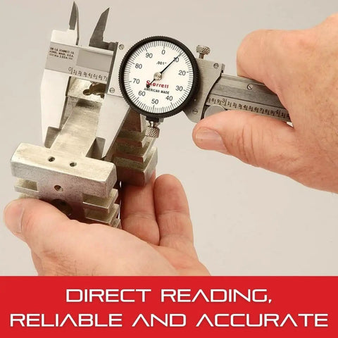 Hands using Dial Slide Caliper With 0 To 12 Inch Range White Face And Readout Accurate To One Thousandth Inch for precise measure
