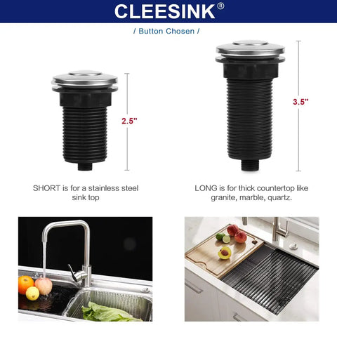 Comparison of Long Three Point Five Inch Sink Top Push Button Garbage Disposal Switch with 2.5 inch version for food waste disposer.
