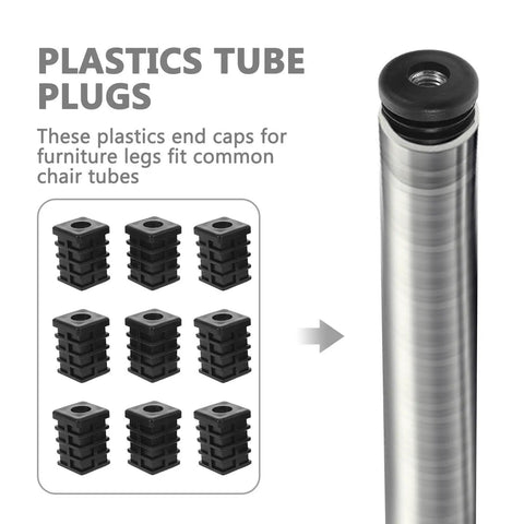 Round Furniture Leg Glide Plugs With Integrated Nut 20 Pack Black Plastic And Metal Tube End Caps 25mm Diameter No Slip