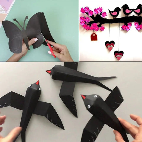 Crafting with Black E Flute Cardboard Sheets Pack of 50 for Inserts and Filler, 37x21 Inch, showing butterfly and bird crafts.