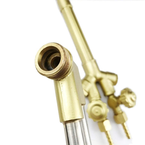 Close-up of Heavy Duty Oxygen Acetylene Cutting Torch With Rear Mounted Pressure Handle showing beefy alloy steel brass construction