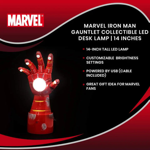 Iron Man Gauntlet LED Mood Light Desk Lamp For Marvel Fans, Totally Lit Repulsor Glow Night Light, 14 Inch Collectible