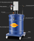 Heavy Duty 10 Gallon Pneumatic Grease Pump Delivers Shop Grade Pneumatic Power With Smooth 80 To 1 Ratio And Boss Level 69 Mpa Output For No Sweat Garage Lubrication Plus Wheeled Rolling Cart Base, featuring a high-pressure pump and oil barrel.
