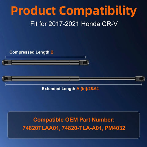 Heavy Duty Rear Hatch Liftgate Strut Shocks For 2017 2021 Honda Crv Tailgate Gas Spring Trunk Door Lift Supports sizing diagram.