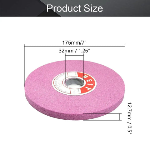 Heavy Duty Seven Inch Bench Grinding Wheel 100 Grit Chrome Corundum Pro Grade Metal Shaping Accessory dimensions 175mm x 32mm x 12.7mm.