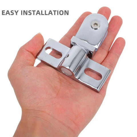 Heavy Duty Glass Door Pivot Hinges For Shower Doors With Easy Install Zinc Alloy Beefy Sturdy Metal Hinges held in hand